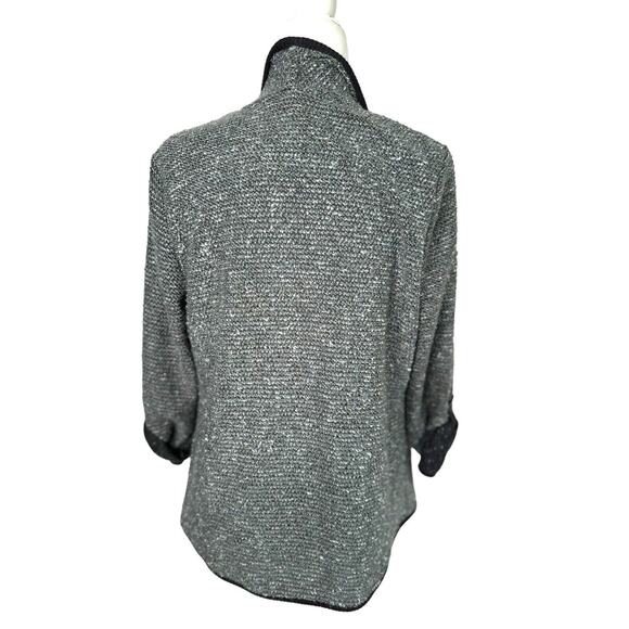 NY Collection Open Front Cardigan Jacket Petite Large PL Roll Tab Sleeve Grey - Picture 5 of 8